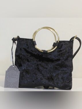 T-Shirt & Jeans Black Velvet Clutch with Gold Ring Handles